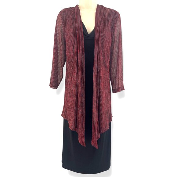Red Black Shimmery One-Piece Jacket Dress Size 20W 2X Mother Of Bride Groom Plus - Picture 1 of 7